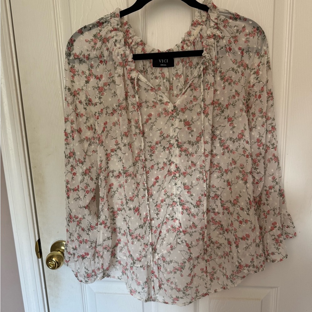 Vici Cream Blouse with Elegant Floral Design